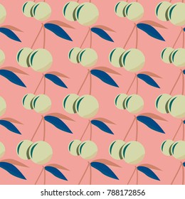 Cute cherry seamless pattern. Good for textile wrapping and wallpapers. Sweet ripe cherries background.