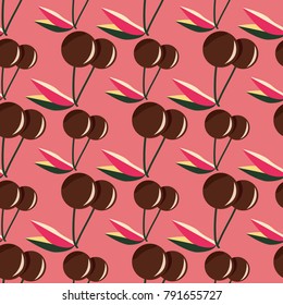 Cute cherry seamless pattern. Good for textile wrapping and wallpapers. Sweet ripe cherries background.