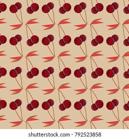 Cute cherry seamless pattern. Good for textile wrapping and wallpapers. Sweet ripe cherries background.