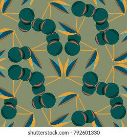 Cute cherry seamless pattern. Good for textile wrapping and wallpapers. Sweet ripe cherries background.