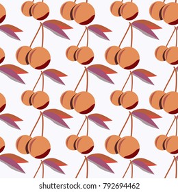 Cute cherry seamless pattern. Good for textile wrapping and wallpapers. Sweet ripe cherries background.