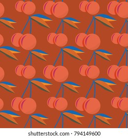 Cute cherry seamless pattern. Good for textile wrapping and wallpapers. Sweet ripe cherries background.