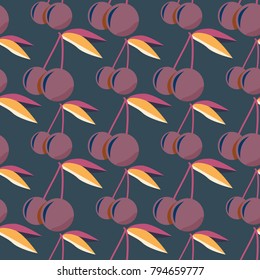 Cute cherry seamless pattern. Good for textile wrapping and wallpapers. Sweet ripe cherries background.