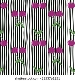 Cute cherry seamless pattern. Hand drawn cherries wallpaper. Design for fabric, textile print, wrapping paper, kitchen textiles, cover. Simple vector illustration