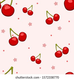 Cute cherry seamless pattern. Vector illustration.
