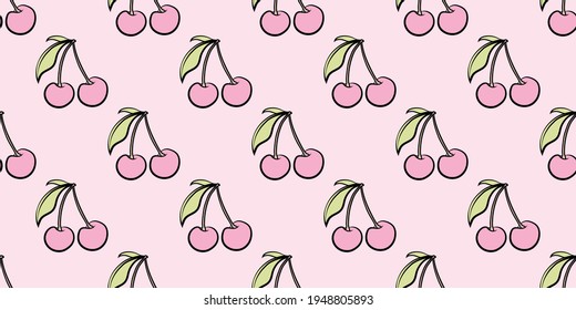 Cute cherry seamless vector pattern background, pastel colors