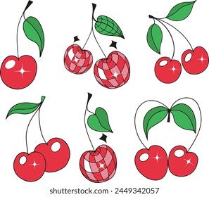 Nettes Kirschset y2k 90er Jahre Stil. Berry Girly Icon für Karte, Aufkleber, Print Design. Glamour Vektorillustration