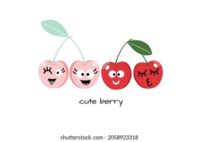 Ilustración de personajes de las hermanas de cerezos. Color rosa. Perfecto para la tela de las niñas, textiles, prendas de vestir, pijamas, diseño de impresión de camisetas