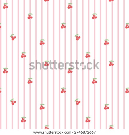 Cute Cherry Striped Seamless Pattern for Fabric, Wallpaper and Pastel Background