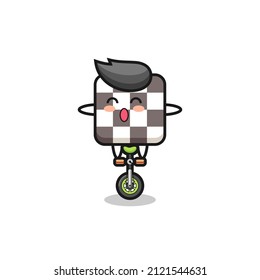 The cute chess board character is riding a circus bike , cute style design for t shirt, sticker, logo element