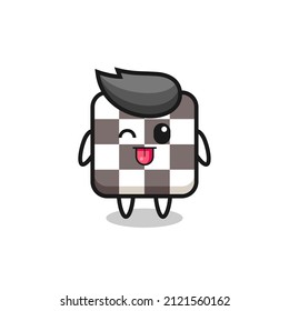 cute chess board character in sweet expression while sticking out her tongue , cute style design for t shirt, sticker, logo element