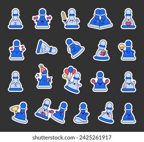 Cute chess pawn with happy face. Sticker Bookmark. Cartoon kawaii character. Hand drawn style. Vector drawing. Collection of design elements.