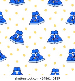 Cute chess pawn with happy face. Seamless pattern. Cartoon kawaii character. Hand drawn style. Vector drawing. Design ornaments.