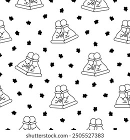 Cute chess pawn with happy face. Seamless pattern. Coloring Page. Cartoon kawaii character. Hand drawn style. Vector drawing. Design ornaments.