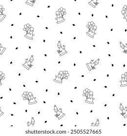 Cute chess pawn with happy face. Seamless pattern. Coloring Page. Cartoon kawaii character. Hand drawn style. Vector drawing. Design ornaments.