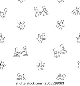 Cute chess pawn with happy face. Seamless pattern. Coloring Page. Cartoon kawaii character. Hand drawn style. Vector drawing. Design ornaments.