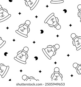 Cute chess pawn with happy face. Seamless pattern. Coloring Page. Cartoon kawaii character. Hand drawn style. Vector drawing. Design ornaments.