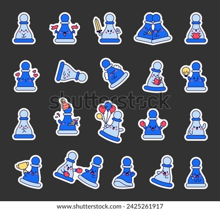 Cute chess pawn with happy face. Sticker Bookmark. Cartoon kawaii character. Hand drawn style. Vector drawing. Collection of design elements.