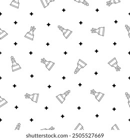 Cute chess pieces with happy face. Seamless pattern. Coloring Page. Cartoon kawaii character. Hand drawn style. Vector drawing. Design ornaments.