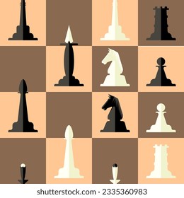 Cute chess seamless pattern. Vector illustration for print, fabric, cover, packaging, interior decor, blog decoration and other your projects.