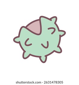 Cute chestnut icon. Hand drawn illustration of green shell with a chestnut inside. Kawaii autumn sticker. Vector 10 EPS.