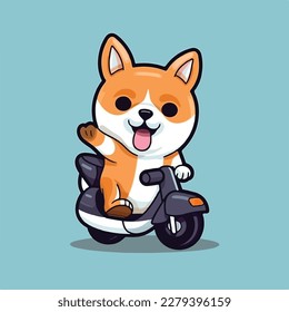 a cute chiba dog riding a scooter vector illustration