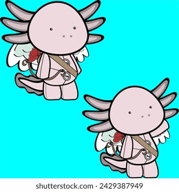 cute chibi angel axolotl character kid cartoon pack collection in vector format