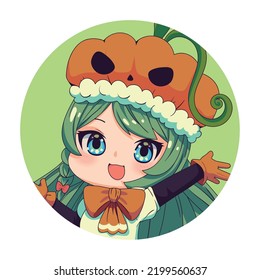 Cute Chibi Anime With Pumpkin Costume