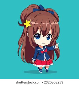 Cute Chibi Estudiante de Anime Kawaii Caricatura 