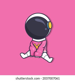 Cute chibi astronaut Cartoon Vector Icon Illustration wearing a hoodie am sitting. Flat Cartoon Science Icon Concept Isolated for Shirt Screen Printing Web Landing Page, Banner, Flyer, Sticker, Card