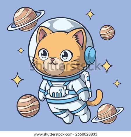 Cute Chibi Astronaut Cat Illustration