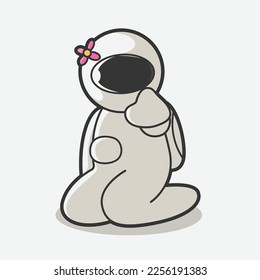 cute chibi astronaut couple art illustration