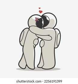 cute chibi astronaut couple art illustration