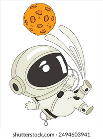 Lindo astronauta chibi pateando el planeta de fútbol