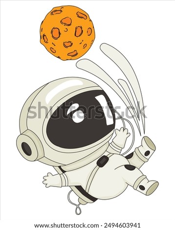 Cute chibi astronaut kicking planet football