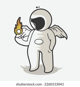 cute chibi astronaut with wings art illustration