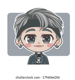 Cute-Chibi-Avatar-Junge mit grauem Haar und Denim-Jacke