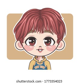 Cute chibi avatar boy mit rotem Haar und Basketballanzug