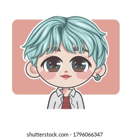 Cute chibi avatar boy with tosca hair and white shirt