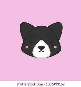Cute Chibi Black and White Coat Pembroke Welsh Corgi Head Cartoon Vector Illustration