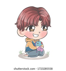 Cute Chibi Boy Cartoon Red Hair Illustration
