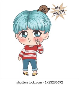 Cute Chibi Boy Cartoon Tosca Hair Illustration