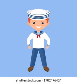 Cute chibi boy character in sailor suit. Professions for kids. Flat cartoon style. Vector illustration