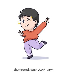 Cute chibi boy cool pose
