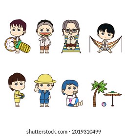 cute chibi boys in beach