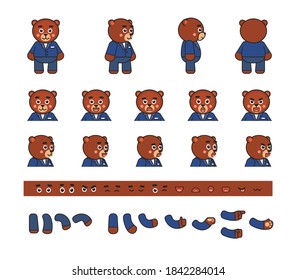 Un chibi moreno con kit de creación de traje azul. Crea tu propia pose, acción, animación. Ilustración del vector