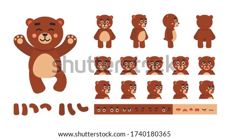Cute chibi brown bear creation kit. Create your own pose, action, animation. Vector illustration
