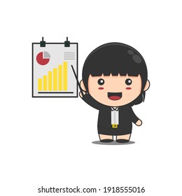 cute chibi businesswoman giving business information. vector illustration