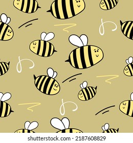cute chibi cartoon bee insects seamless pattern premium vector