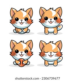 Cute chibi cat Character set cartoon Illustration vector